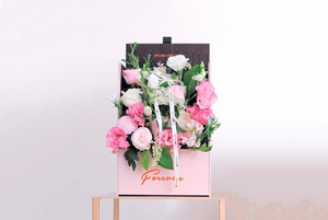 Коробка для цветов прямоугольная "крышка откидывается назад" Розовая