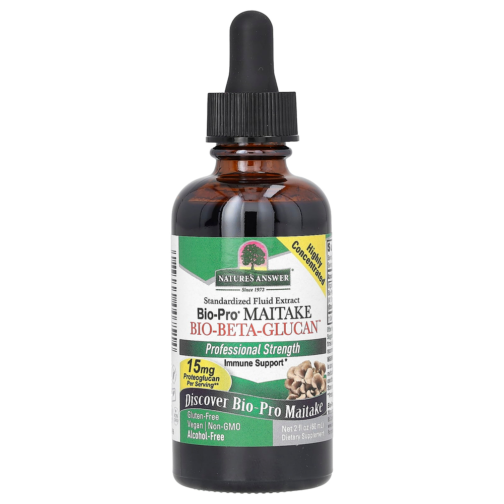 Nature's Answer, Bio-Pro Maitake Bio-Beta-Glucan, без спирта, 15 мг, 60 мл (2 жидк. Унции)
