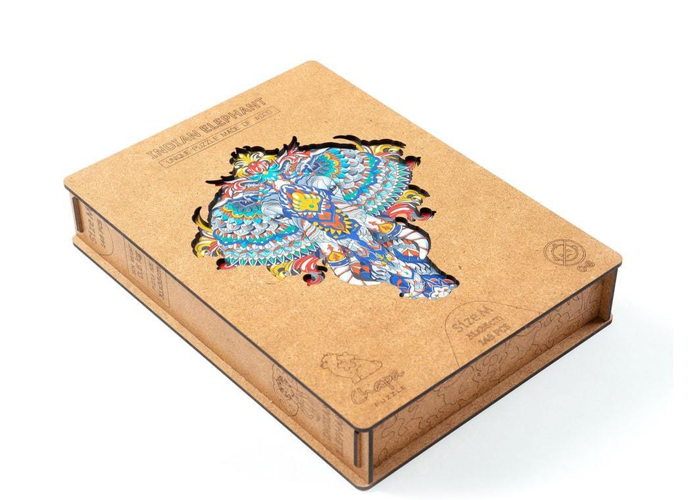 Индийский слон chapa puzzles - Деревянный пазл, мозаика, детали разных форм, уникальные картины которые вы собираете сами
