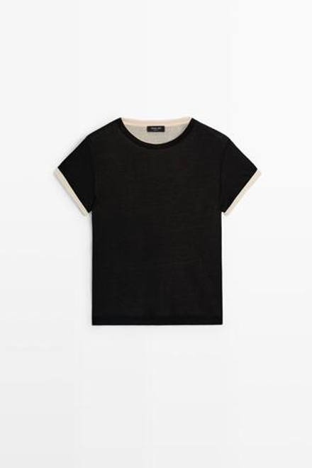 Massimo Dutti Футболка с короткими рукавами и двойной отделкой, черный