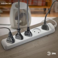 Удлинитель электрический ЭРА U-5-3m-2x1 без заземления 5 розеток 3м ПВС 2x1мм2 10А | Бытовые удлинители