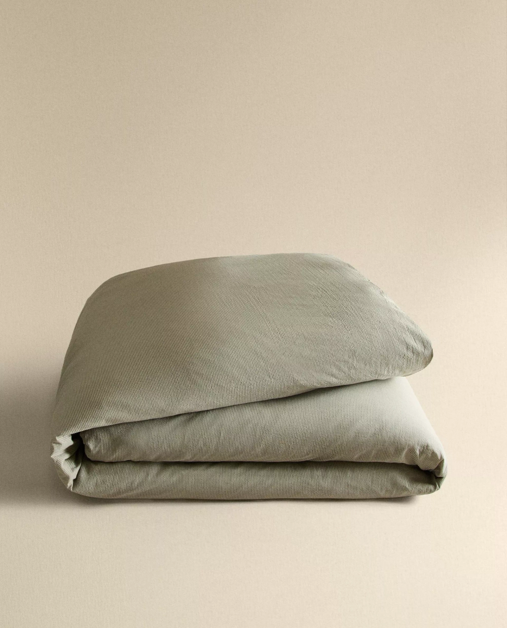 ZARA HOME ПОДОДЕЯЛЬНИК ИЗ ЖАТОГО СИТЦА В ПОЛОСКУ , ЗЕЛЕНЫЙ