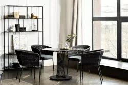 "Диего" обеденная группа на 4 персоны со стульями "Бордо" плетения колос, столешница "серый гранит"