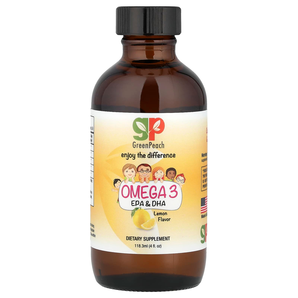 GreenPeach, омега-3 с ЭПК и ДГК, со вкусом лимона, 118,3 мл (4 жидк. унции)