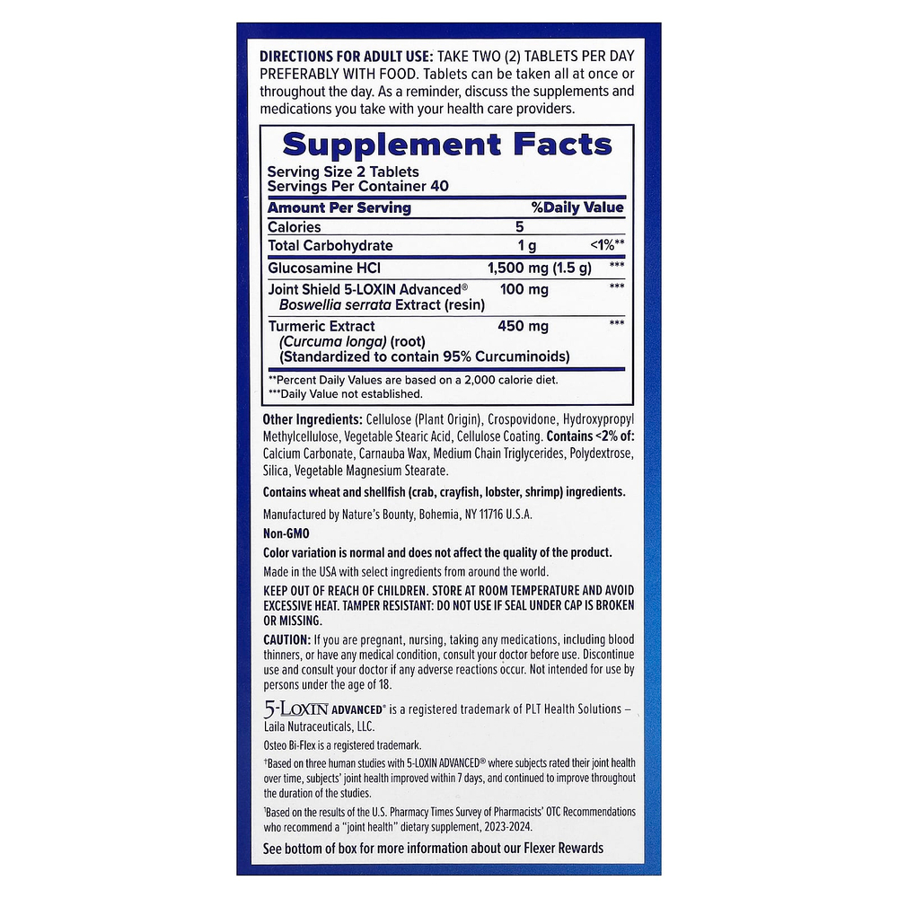 Osteo Bi-Flex, добавка для здоровья суставов, тройная сила действия + куркума, 80 покрытых оболочкой таблеток