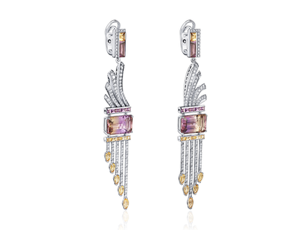 Дизайнерские серьги с аметринами, аметистами, цитринами и бриллиантами