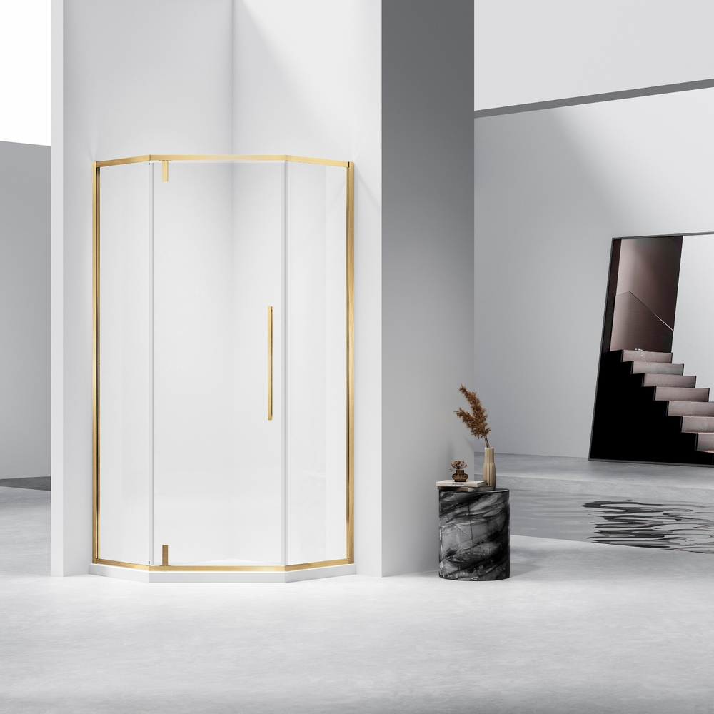 Душевой уголок Слим-Н (Slim-N) Vincea VSP-4SN100CLG, 1000*1000, брашированное золото, стекло прозрачное