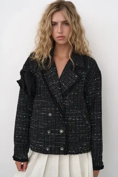 Двубортный жакет-бомбер меланж