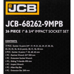 Набор инструментов ударных 26пр, 3/4'', 1''(12гр.) JCB JCB-68262-9MPB