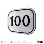Номерок на дверь квартиры 100, для кабинета, офиса, шильдик 9 х 7 см, брашированная сталь, Айдентика Технолоджи
