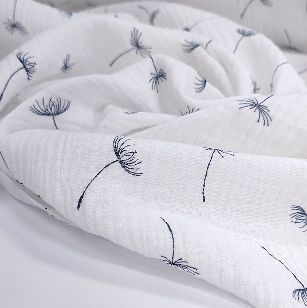 Муслин двухслойный "Одуванчики на молочном"