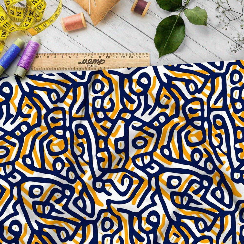 Ткань премиум таффета колоритные линии