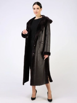 Дубленка зимняя шуба натуральная с капюшоном длинная