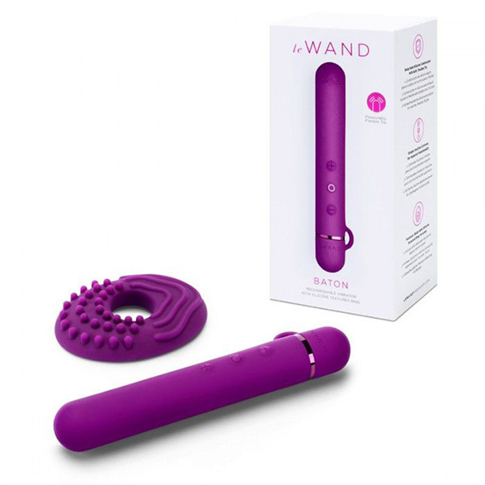Фиолетовый мини-вибратор 11,9см с текстурированной насадкой Le Wand Baton Purple LW-015-CHR