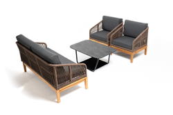 "Канны" лаунж-зона 4-местная из роупа со столиком "Канны" (серый гранит), основание дуб, роуп коричневый