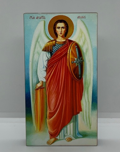 Икона на доске прямая печать по левкасу ручная работа «Святой Архангел Михаил» 12х7