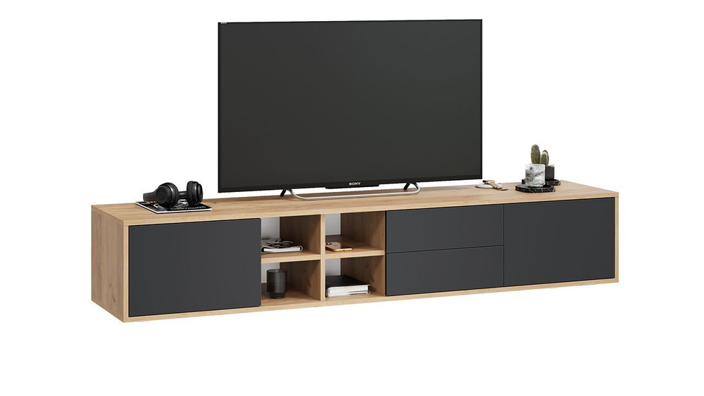 Тумба под телевизор подвесная Дуб Крафт золотой/Антрацит 180х41х32 см