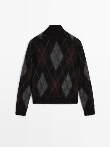 Massimo Dutti Кардиган из шерсти и альпаки с узором «ромбы», черный