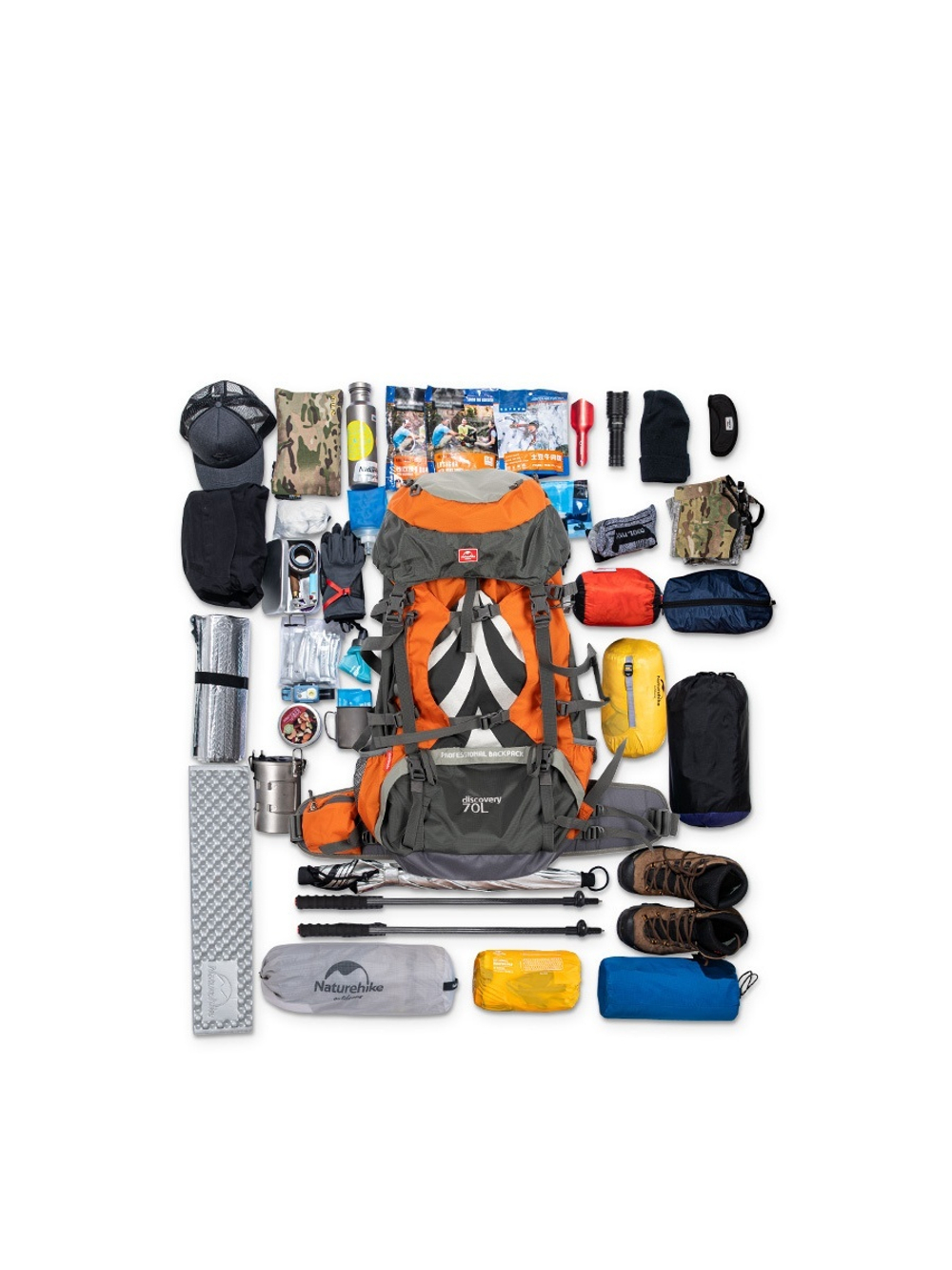 Рюкзак туристический Naturehike 70 л, черно-серый