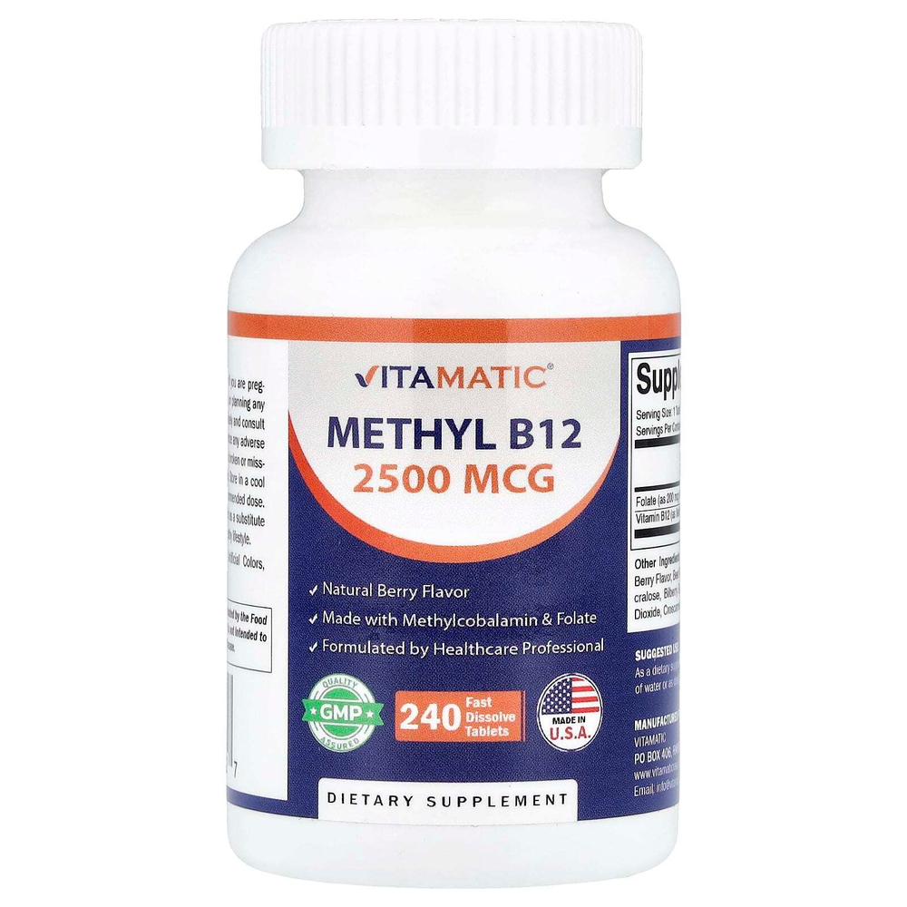 Vitamatic, метил B12, натуральные ягоды, 240 быстрорастворимых таблеток