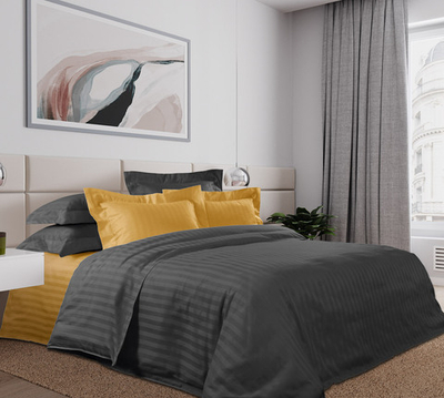 Постельное белье страйп-сатин Евроразмер Графит