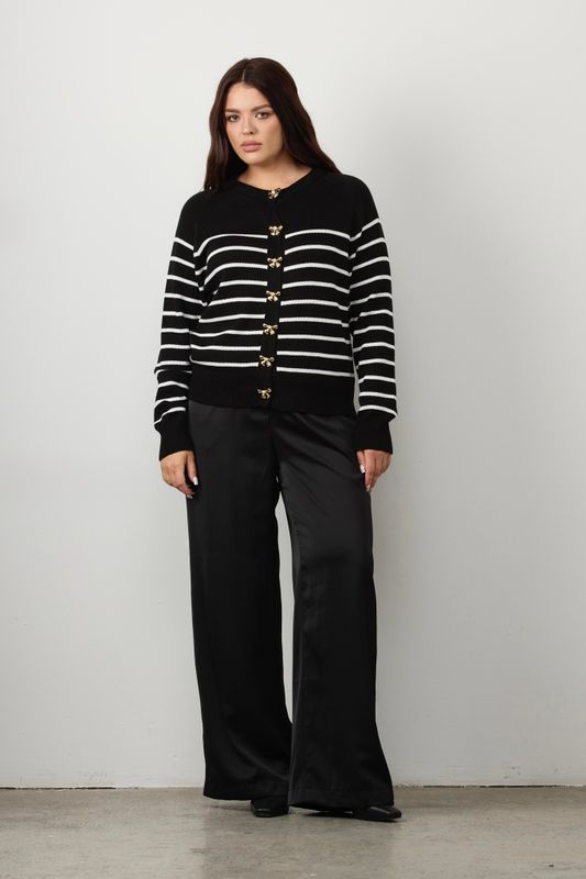 Кардиган вязаный в полоску, черно-белый