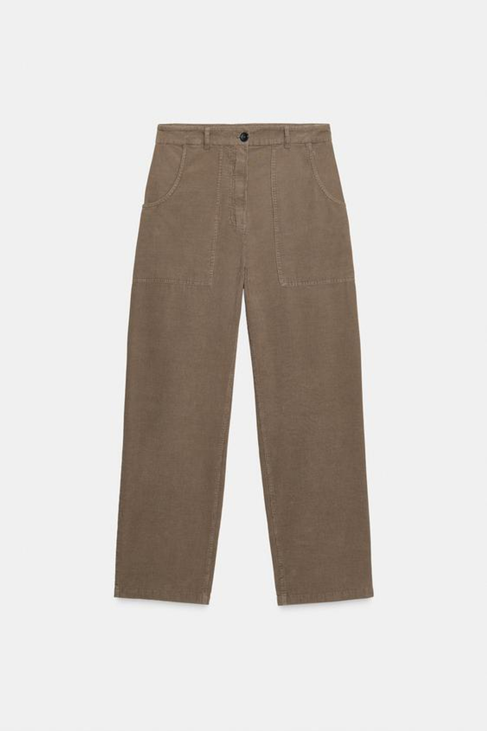 ZARA ВЕЛЬВЕТОВЫЕ БРЮКИ ПРЯМОГО КРОЯ С КАРМАНАМИ — ZW COLLECTION, СЕРО-КОРИЧНЕВЫЙ