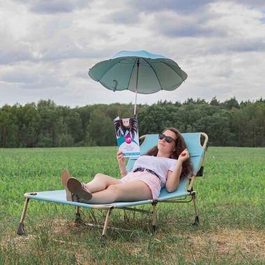 Шезлонг складной с подголовником+зонтик (670х1930мм, голубой) WMC TOOLS WMC-FG-HY-8007Z Blue