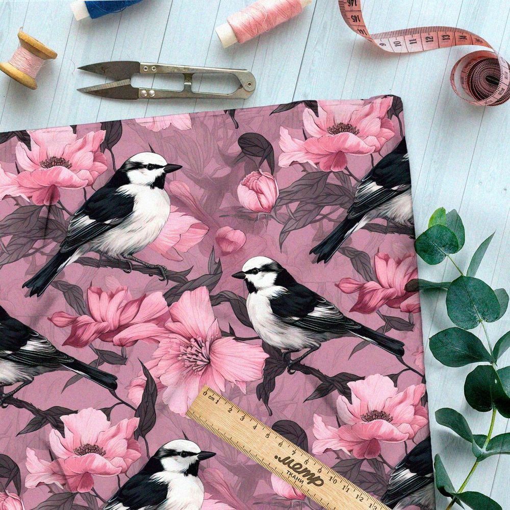 Ткань премиум дюспо выразительные птицы