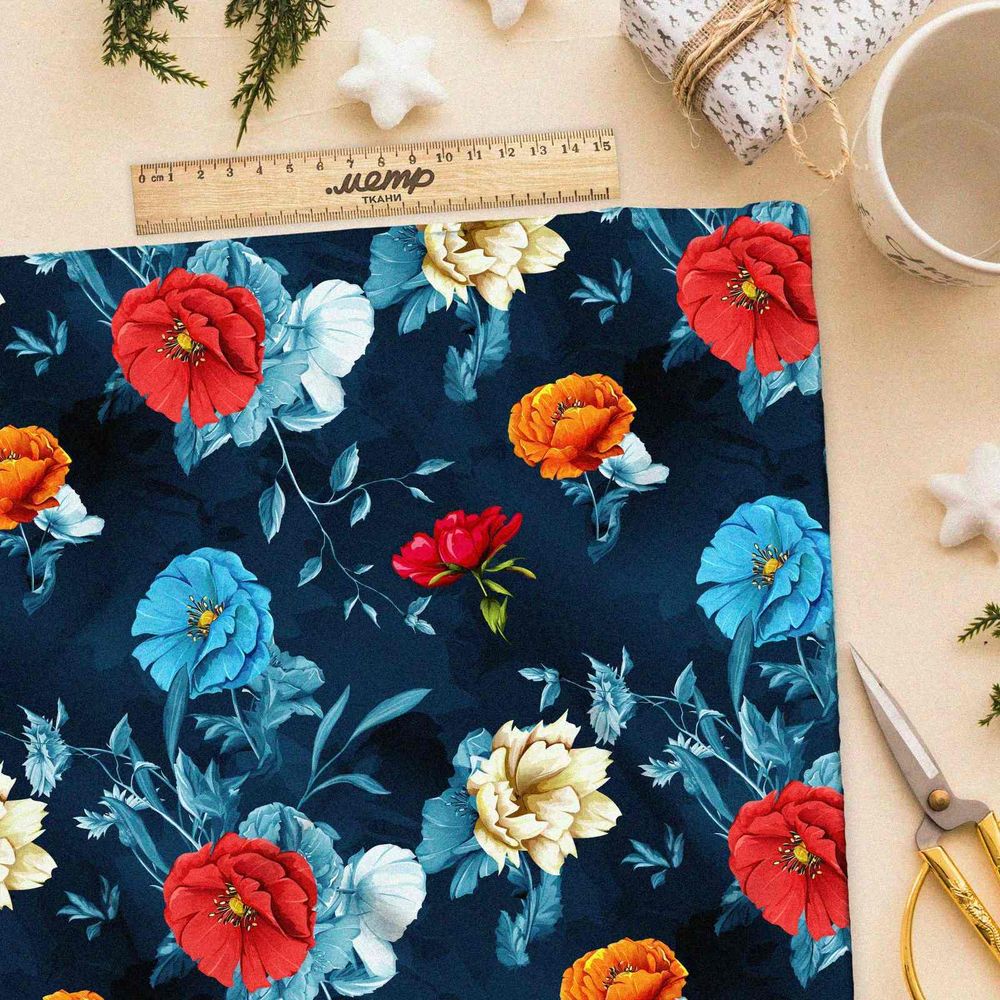 Ткань мембрана цветочное великолепие на синем