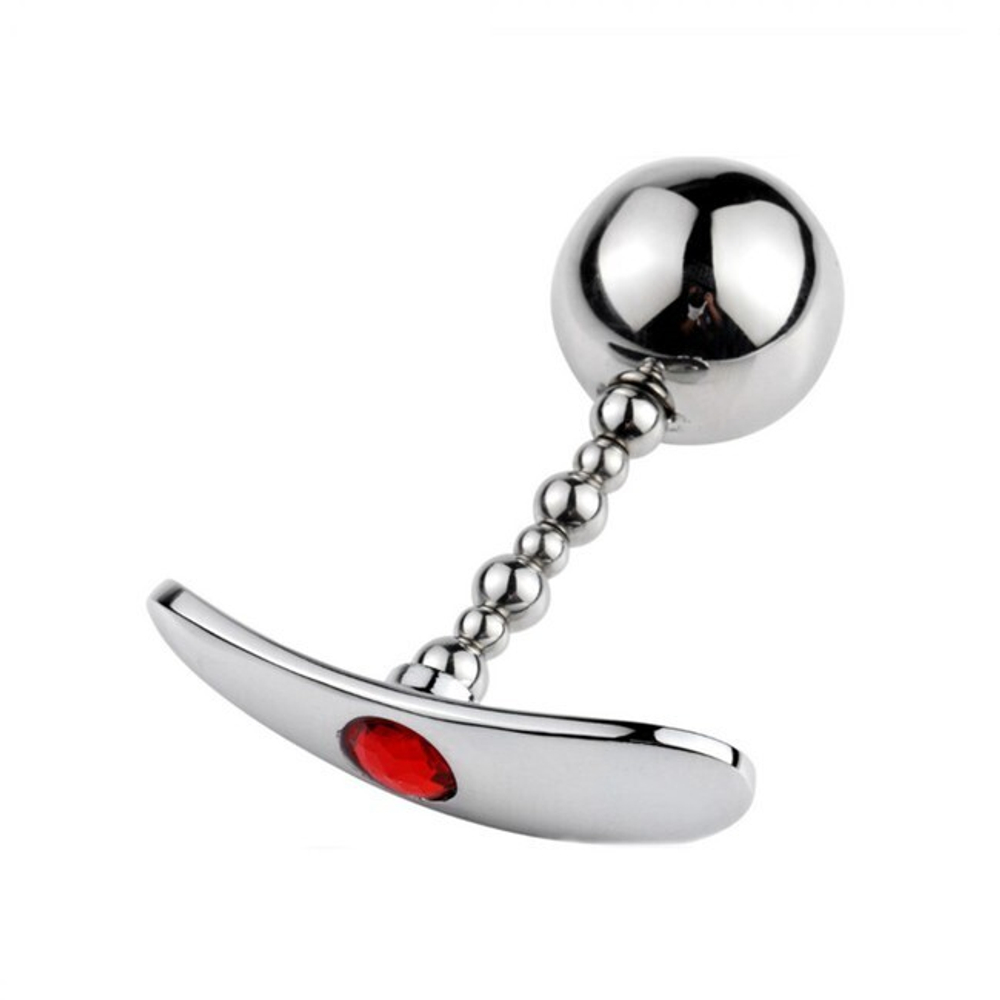 Серебряная анальная пробка для ношения из нержавеющей стали c красным кристаллом (Small) (Цвет: серебряный с красным)