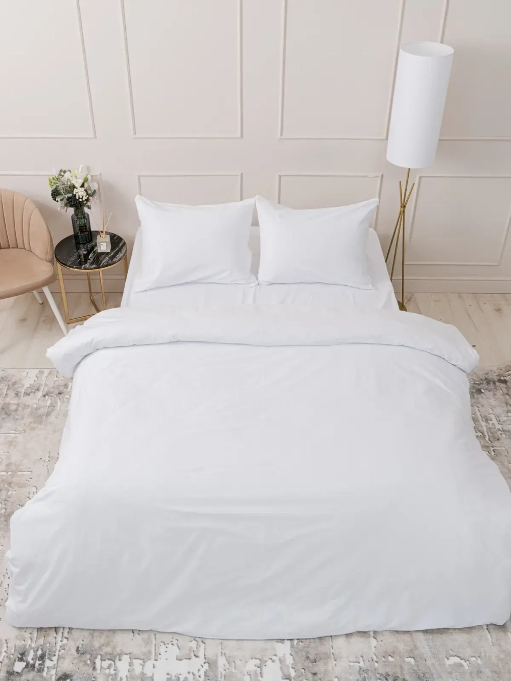 Постельное белье Евро поплин IDEASON 3 предмета белый