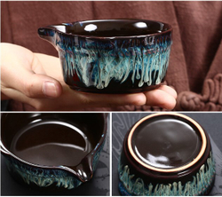 278135.5 Сервиз  Водяная мельница "Синий" чайник 220мл, жернова, сливник. 6 пиал 60мл, керамика