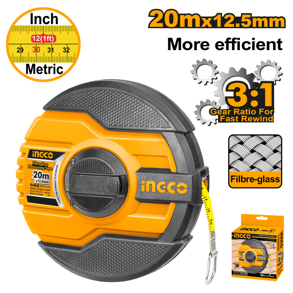 Мерная лента фиберглассовая INGCO HFMT8320 INDUSTRIAL 20 м