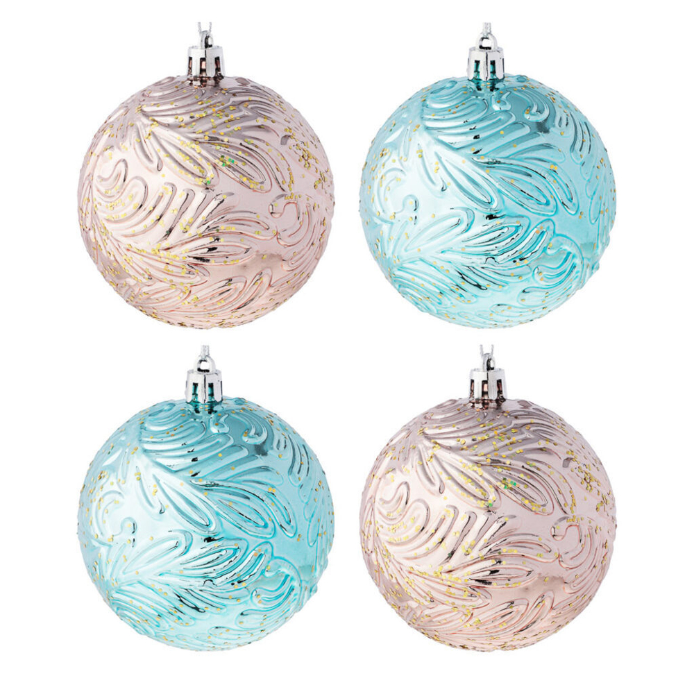 Набор елочных шаров 8 см, 4 шт., розовый, голубой, пластик