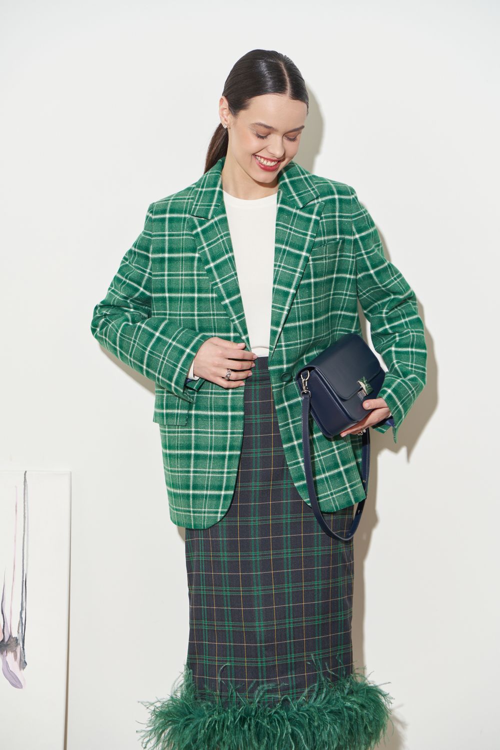 ПИДЖАК В КЛЕТКУ ЗЕЛЕНЫЙ|МОЛОЧНЫЙ