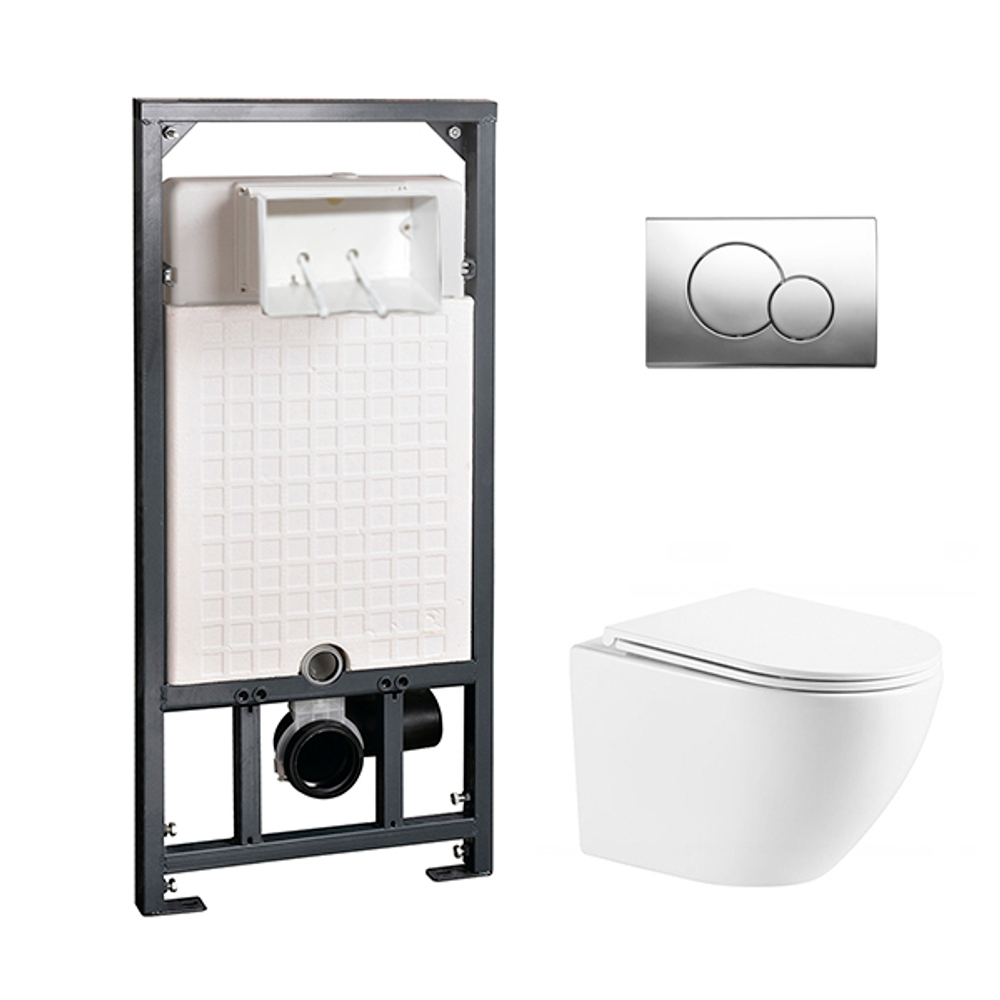 Комплект SILENT Унитаз подвесной 046 + Инсталляция 10002 + Кнопка Матовый Хром