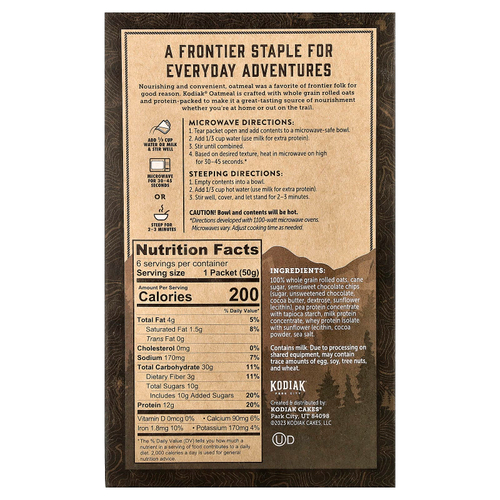 Kodiak Cakes, Овсянка с протеином, с шоколадной крошкой, 6 пакетиков по 50 г (1,76 унции)