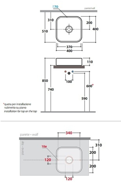 Раковина накладная Globo Free LAQ40.BI на 40 см