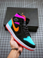 AIR JORDAN 1 MID GS CANDY BLACK/TOTAL ORANGE/MULTI-COLOR