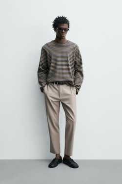 ZARA БРЮКИ ЧИНОС ИЗ КОМФОРТНОЙ РЕЛЬЕФНОЙ ТКАНИ, СВЕТЛЫЙ СЕРО-КОРИЧНЕВЫЙ