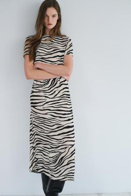 ZARA ПЛАТЬЕ ИЗ ТКАНИ С АНИМАЛИСТИЧЕСКИМ ПРИНТОМ — ZW COLLECTION, ЗЕБРА
