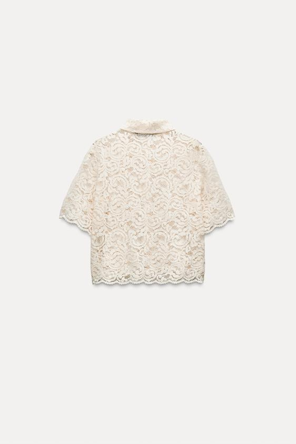 ZARA КРУЖЕВНОЙ ТОП С ПЕРЛАМУТРОВЫМИ ПУГОВИЦАМИ, ЭКРЮ