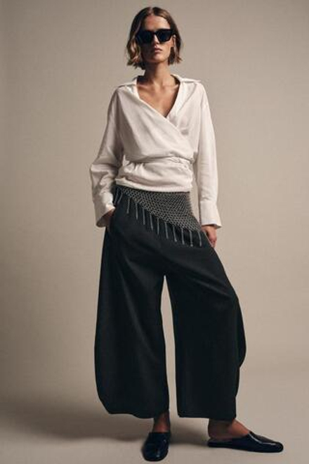 ZARA ОБЪЕМНЫЕ СВОБОДНЫЕ БРЮКИ ИЗ ШЕРСТИ ZW COLLECTION, ТЕМНО-СЕРЫЙ
