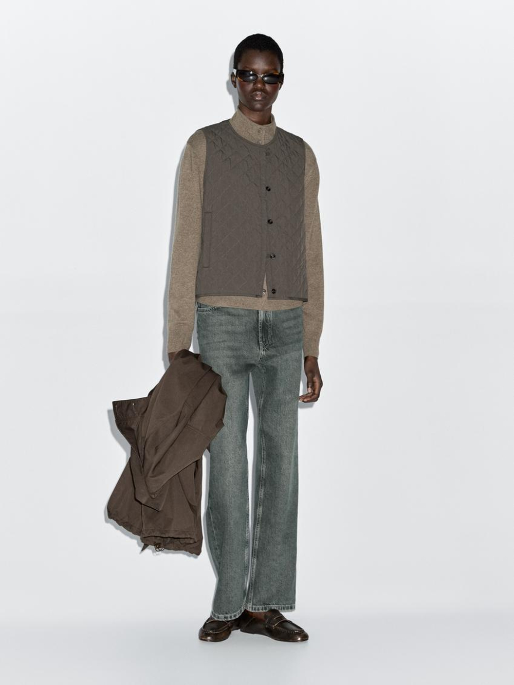 Massimo Dutti Длинная парка со съемным жилетом, коричневый