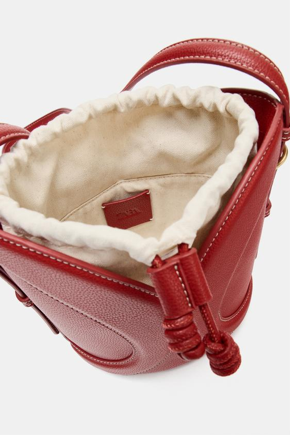 ZARA МИНИ-СУМКА-МЕШОК С ДЕКОРАТИВНОЙ СТРОЧКОЙ, КРАСНЫЙ