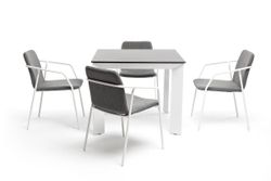 "Венето" обеденная группа на 4 персоны со стульями "Марокко", каркас белый, роуп серый