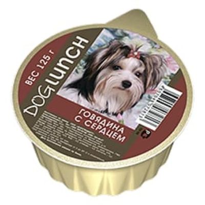 Влажный корм DOG LUNCH для собак, крем-суфле с говядиной и сердцем, ламистер 125г