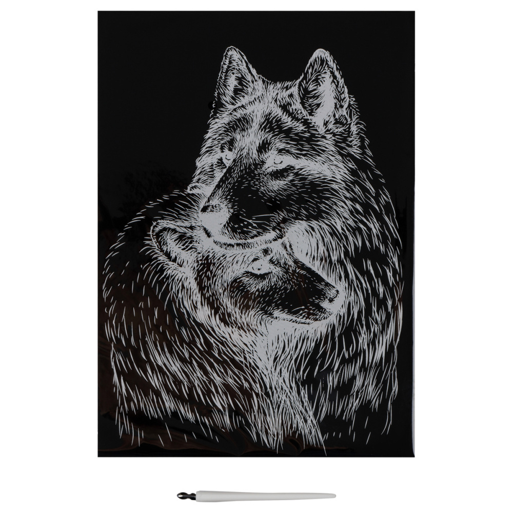 Гравюра с эффектом серебра "Волки", А4, ТРИ СОВЫ