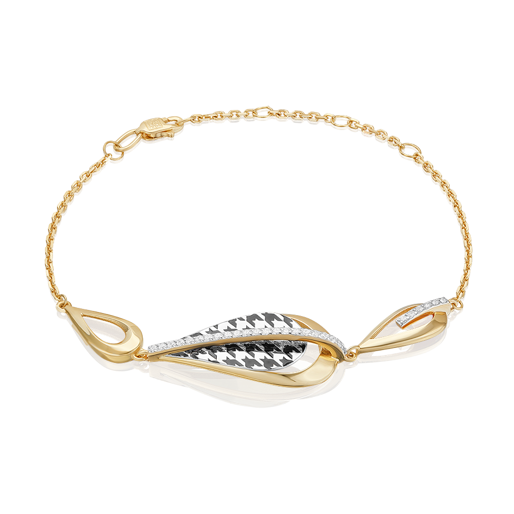 Браслет с принтом «Гусиная лапка» из лимонного золота c фианитами и эмалью Артикул: 05-0806-00-401-1121